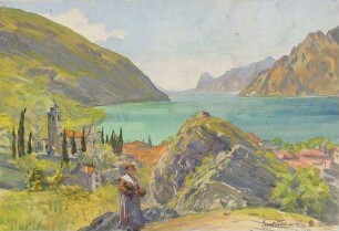 Blick über das Städtchen Torbole hinweg auf den Garda-See, 1900