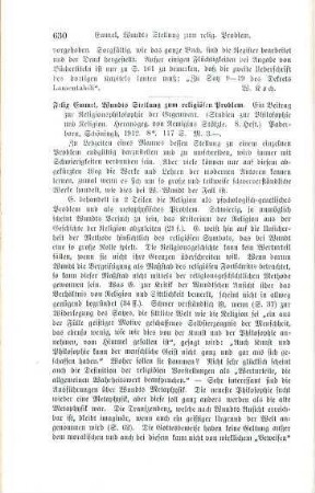 630-631 [Rezension] Emmel, Felix, Wundts Stellung zum religiösen Problem