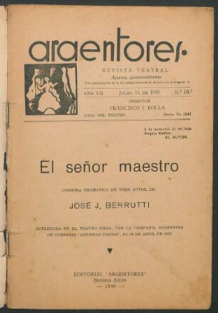 1940018700: El señor maestro : comedia dramática en tres actos