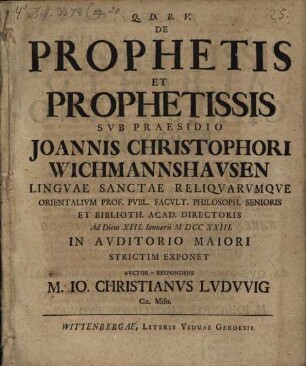 Diss. ... de prophetis et prophetissis