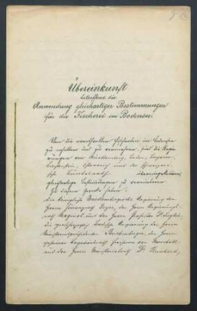 Übereinkunft zwischen Württemberg, Baden, Bayern, Liechtenstein, Österreich und der Schweiz betreffend die Anwendung gleichartiger Bestimmungen für die Fischerei im Bodensee, 1893.
