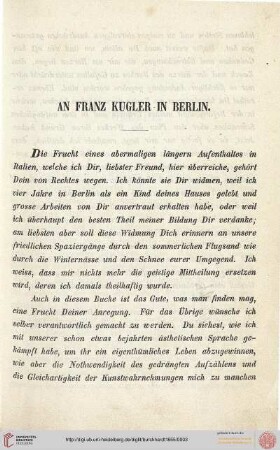 An Franz Kugler in Berlin
