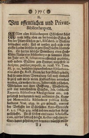 II. Von offentlichen und Privat-Bibliothequen.