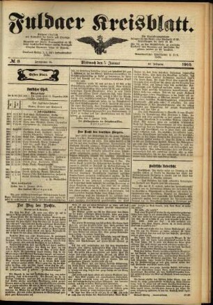 Erste Ausgabe vom Mittwoch, den 05. Januar 1910.