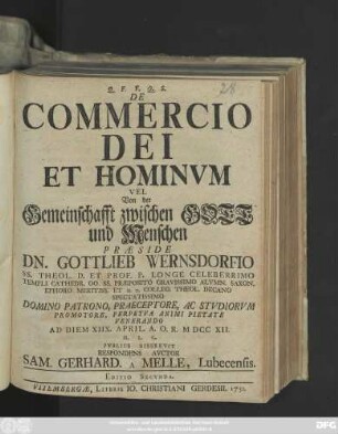 De Commercio Dei Et Hominvm Vel