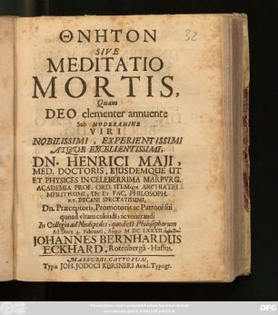 Thnēton Sive Meditatio Mortis