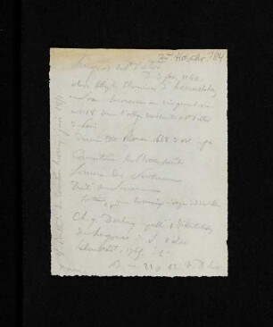 Zettel mit Bleistiftnotiz zu Hugo von St. Viktor, franz.