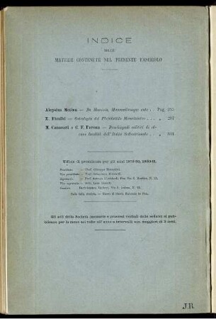 Indice Delle Materie Contenute Nel Presente Fascicolo