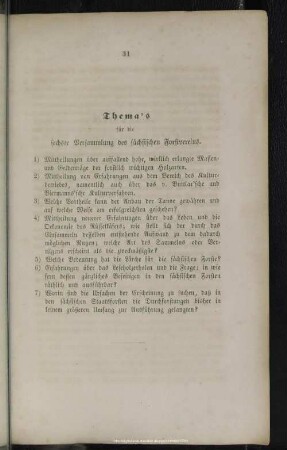 Thema's für die sechste Versammlung des sächsischen Forstvereins