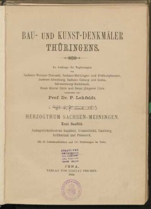 [2], Bd. 4 = H. 6/7u.15: Herzogthum Sachsen-Meiningen: Kreis Saalfeld : Amtsgerichtsbezirke Saalfeld, Kranichfeld, Camburg, Gräfenthal und Pössneck