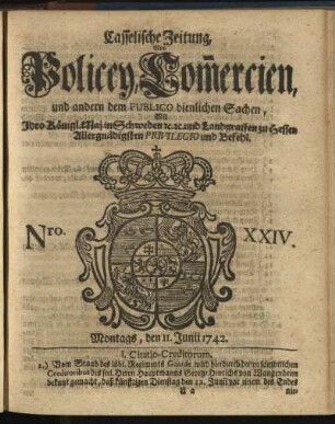 Nro. XXIV, Montags, den 11. Junii 1742