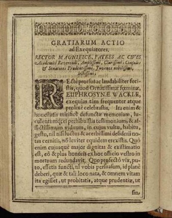 Gratiarum Actio ad Exequiatores [...]
