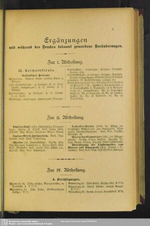 Ergänzungen und während des Druckes bekannt gewordene Veränderungen