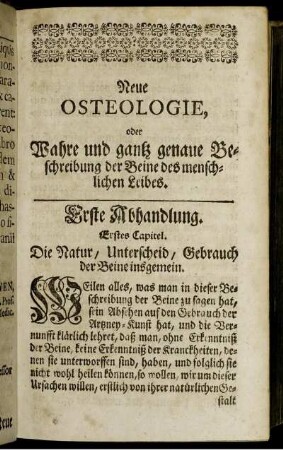Erstes Capitel. Die Natur, Unterscheid, Gebrauch der Beine insgemein.