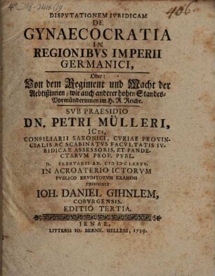 Disp. ... de gynaecocratia in regionibus imperii Germanici