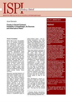 Cracks in social contract : instability in Kazakhstan, its sources and alternative risks