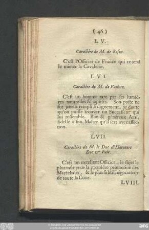 LVII. Caractére de M. le Duc d'Harcourt Duc & Pair.