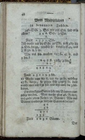 Vom Multipliciren in benannten Zahlen. - Ganze und gebrochene Zahlen, die Anfangs wie ganze Zahlen aussehen.