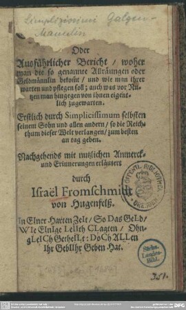 Missio oder ausführlicher Bericht, woher man die sogenannte Allräungen oder Geldmännlein bekommt
