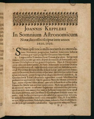 29-79, Joannis Keppleri In Somnium Astronomicum Notae, successive scriptae inter annos 1620. 1630.