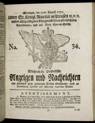 No. 34. Montags, den 19ten August 1771.