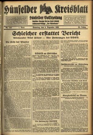 Erste Ausgabe vom Samstag, den 03. Dezember 1932.