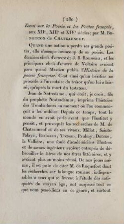 Essai sur la Poésie et les Poétes francois, ... ; par M. Benoiston de Chateauneuf
