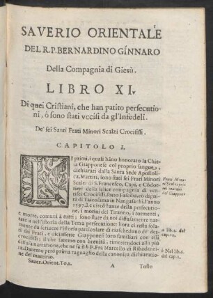 Capitolo I. De' sei Santi Frati Minori Scalzi Crocifissi