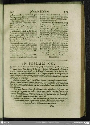 In Psalmum CXI.[i.e. CX.] Psalmus CXI.[i.e. CX.]
