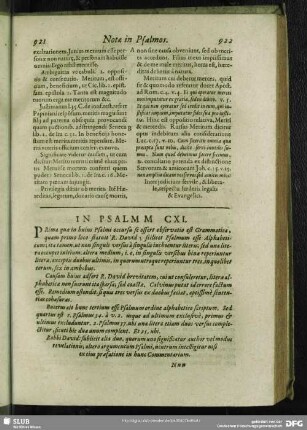 In Psalmum CXI.[i.e. CX.] Psalmus CXI.[i.e. CX.]