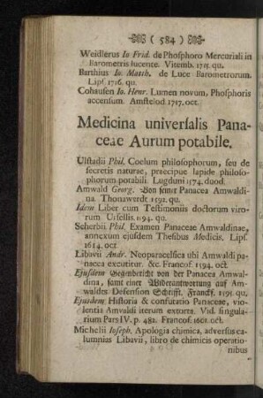 Medicina universalis Panaceae Aurum potabile.