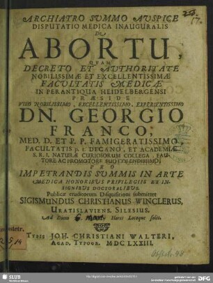 Disputatio Medica Inauguralis De Abortu
