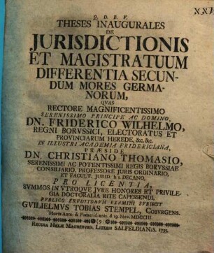 Theses inaugurales de iurisdictionis et magistratuum differentia secundum mores Germanorum