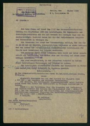 Ernennung zum Dozenten (25.05.1944)