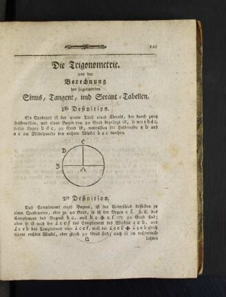 Die Trigonometrie. von der Berechnung der sogenannten Sinus, Tangent, und Seeant - Tabellen.