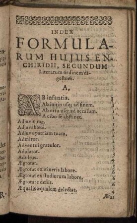 Index Formularum Huius Enchiridii, Secundum Literarum ordinem digestum