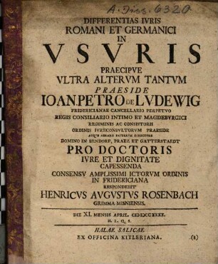 Differentias Ivris Romani Et Germanici In Vsvris : Praecipve Ultra Altervm Tantvm