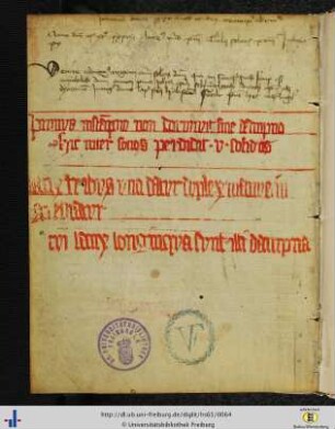 [30v] Notizen und Verse (z.T. in roter Textura), je eine Hand des 15. Jhs.