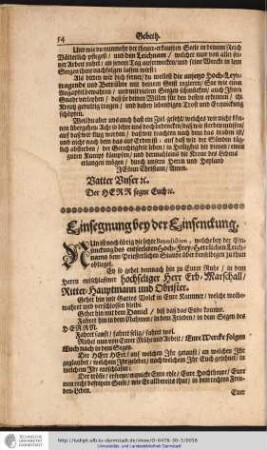 Einsegnung bey der Einsenckung.