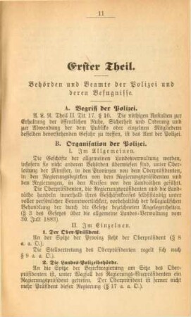 Erster Theil. Behörden und Beamte der Polizei und deren Befugnisse