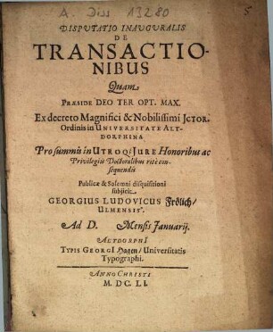 Disputatio Inauguralis De Transactionibus