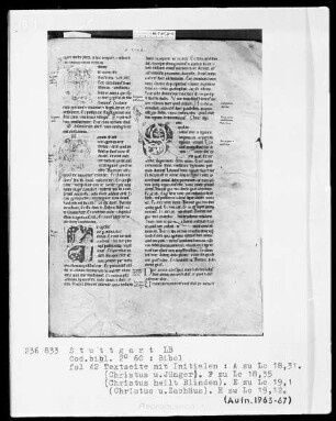 Bibel — Textseite mit drei historisierten Initialen, Folio 42recto