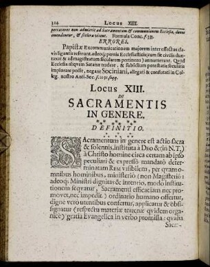 Locus XIII. De Sacramentis In Genere.