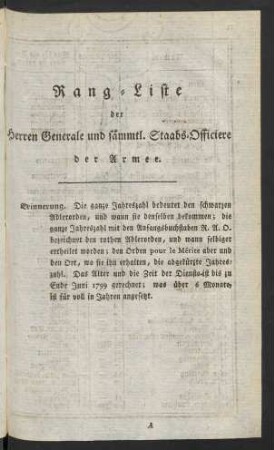 Rang-Liste der Herren Generale und sämmtl. Staabs-Officiere der Armee