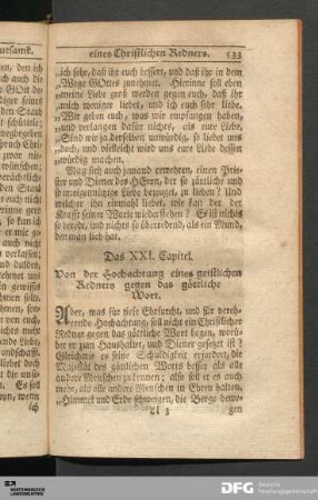 Das XXI. Capitel. Von der Hochachtung eines geistlichen Redners gegen das göttliche Wort.