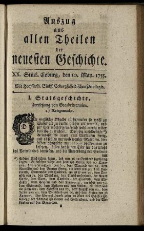 XX. Stück. Coburg, den 10. May. 1755.