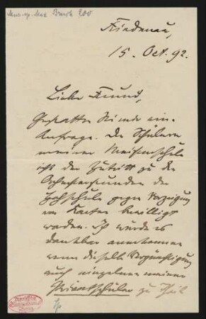 Brief an Philipp Spitta : 15.10.1892