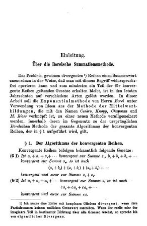 § 1. Der Algorithmus der konvergenten Reihen.