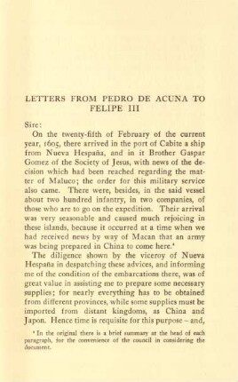 Letters from Pedro de Acuna to Felipe III