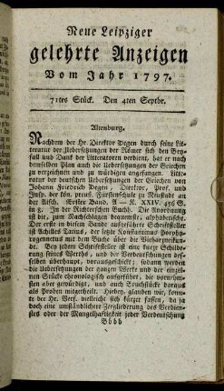 71tes Stück. Den 4ten Septbr.